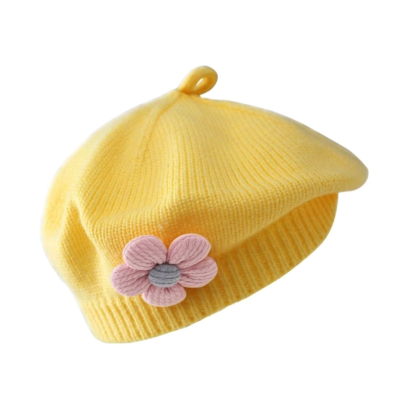 Fashionable Baby Hat Knitted Beret Soft & Breathable Warm Painter Caps Trendy Hair Accessory Headwear for Toddlers Girls 4