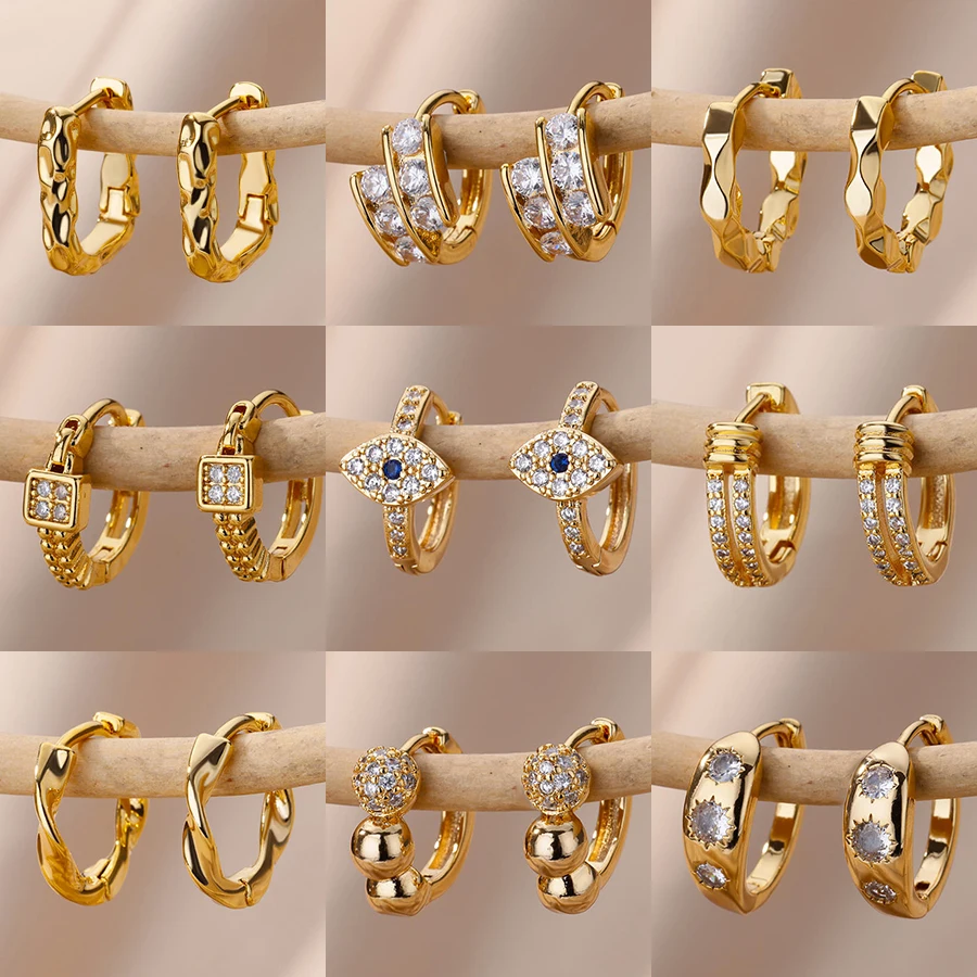 Stainless Steel Evil Eye Earrings for Women 2024 Trend Gold Color Round Circle Hoop Earrings Luxury Wedding Jewelry aretes