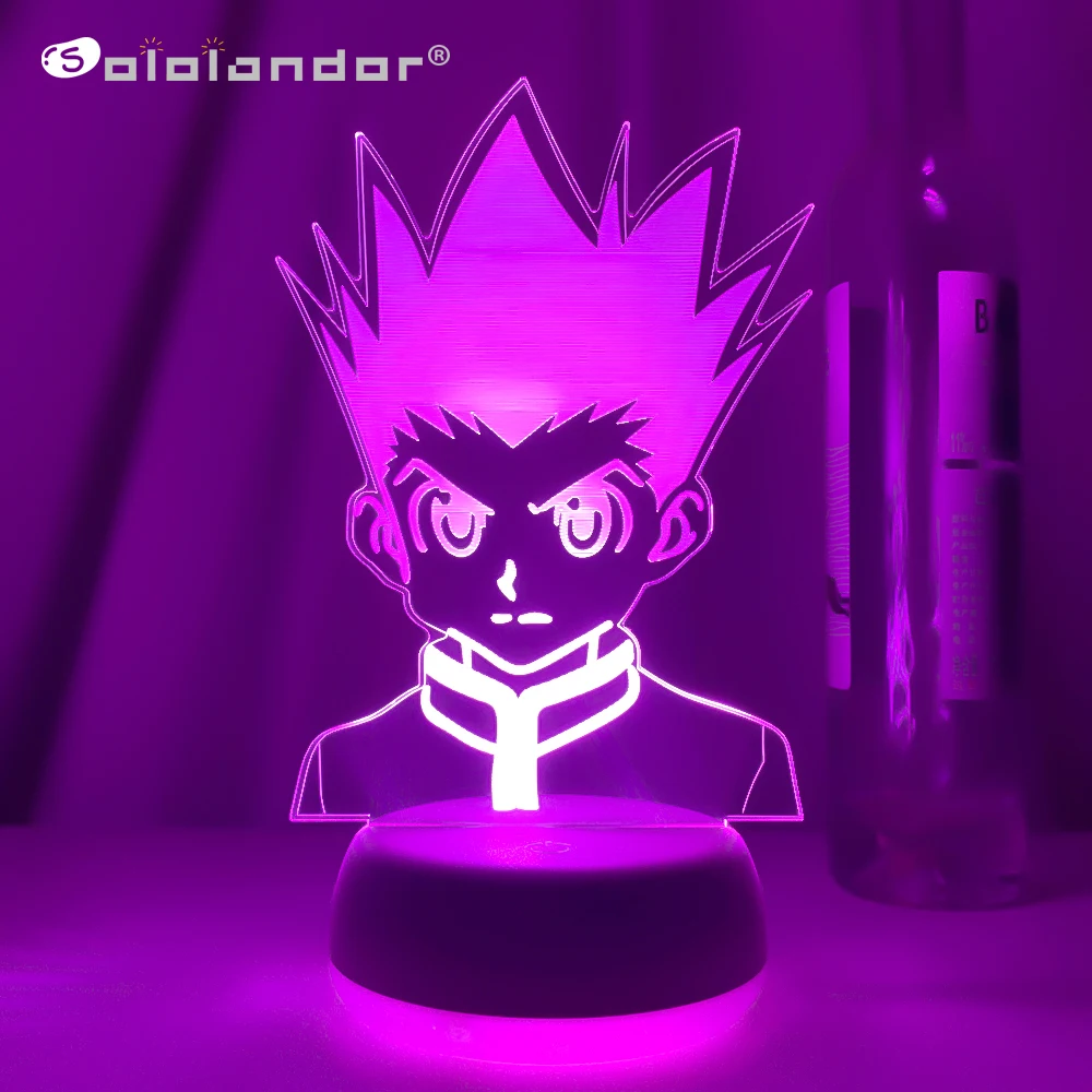 

New Kid Night Light Gon Freecss Figure Led Battery Powered Nightlight for Child Bedroom Decor 3d Lamp Anime Hunter X Hunter Gift