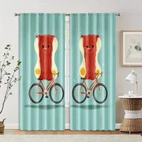2pcs, Pattern Curtains 2D print Breakfast depicting ham and eggs1 Durable Polyester (without rod) Stuff Clearance Perfect for 2