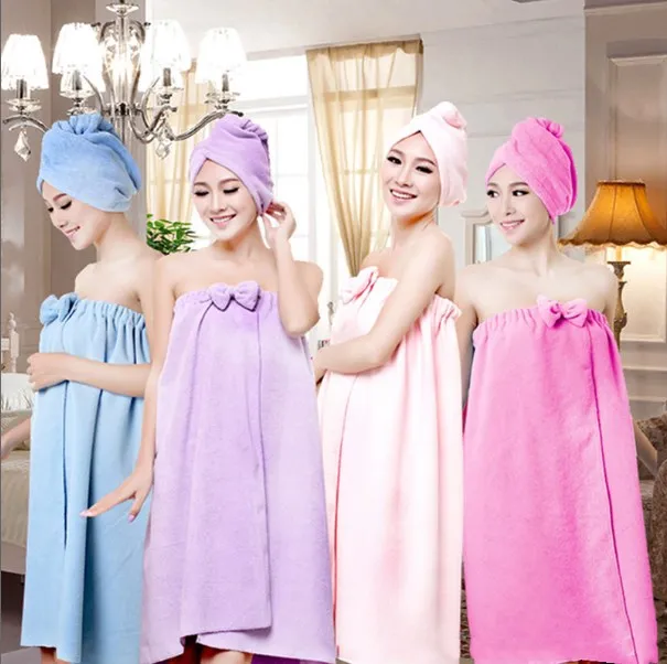 Soft Microfiber Magic Absorbent Dry Spa Bath Towel Beach Bathrobe + Cap For Women Girls microfiber towel bath towel