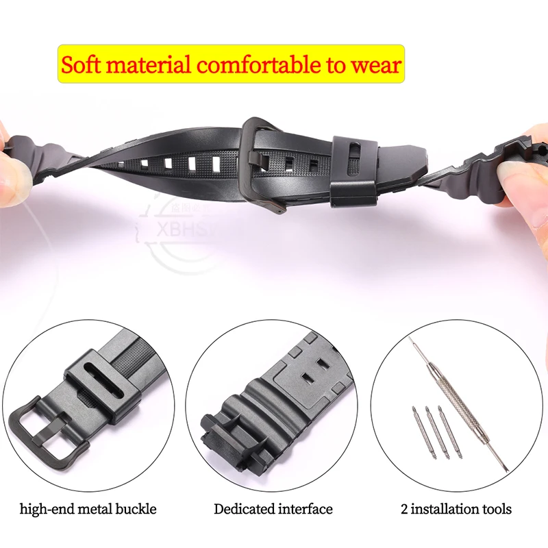 Men's Waterproof Resin Watchband - 16mm Rubber Strap Replacement Accessories