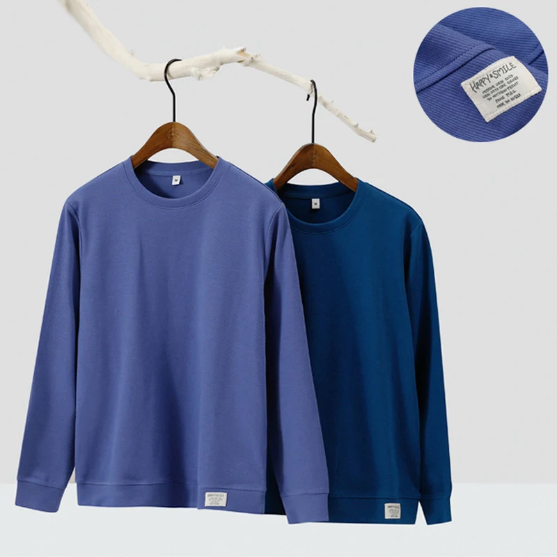 

52116 Solid Color O-Neck Men's Sweatshirts Spring Fall Trendy Casual Basics Long Sleeve Loose Simple Youth Male Pullover Tops