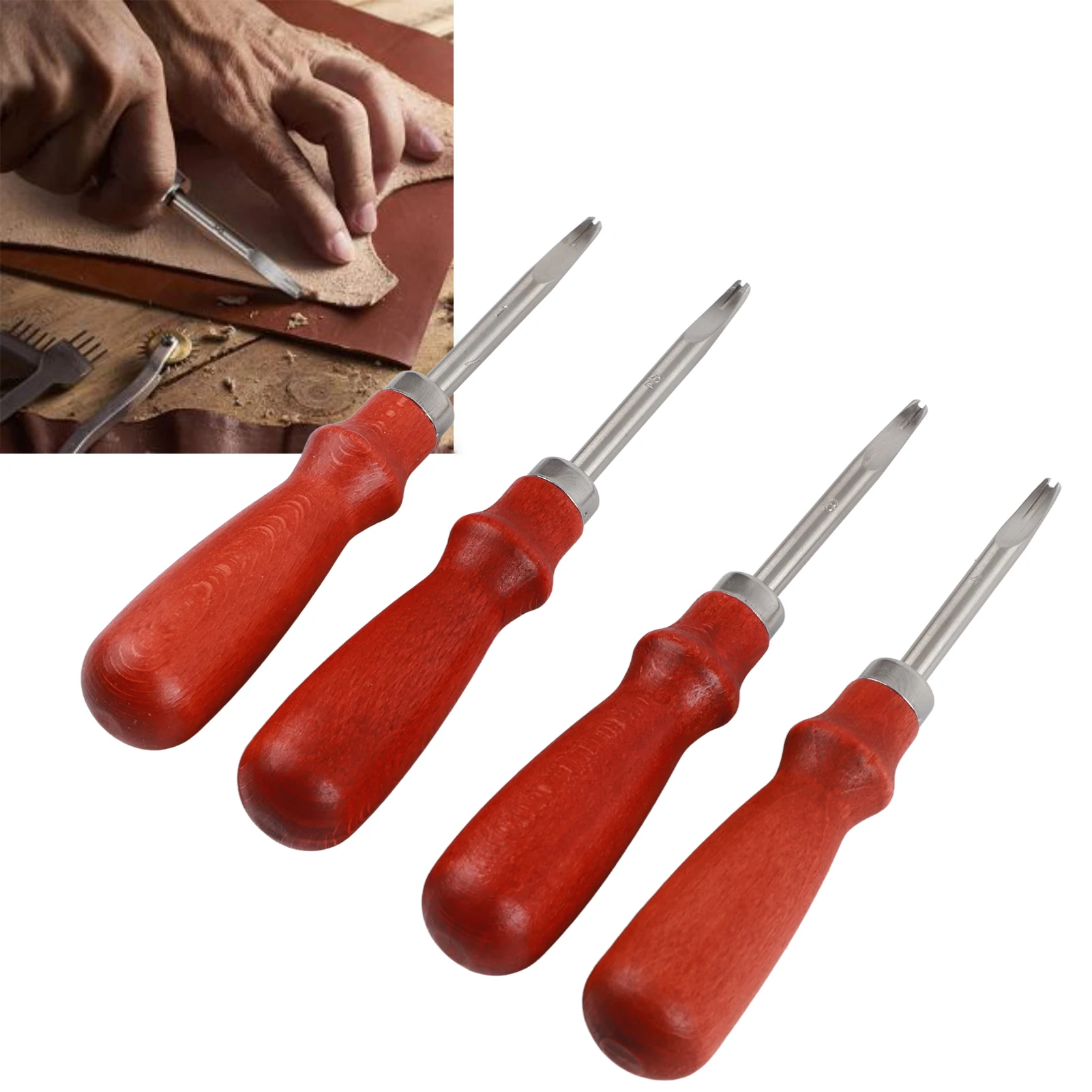 나무 손잡이가 있는 가죽 가장자리 전문 트리밍 작업 키트, DIY 공예 가죽 절단용, 4 개