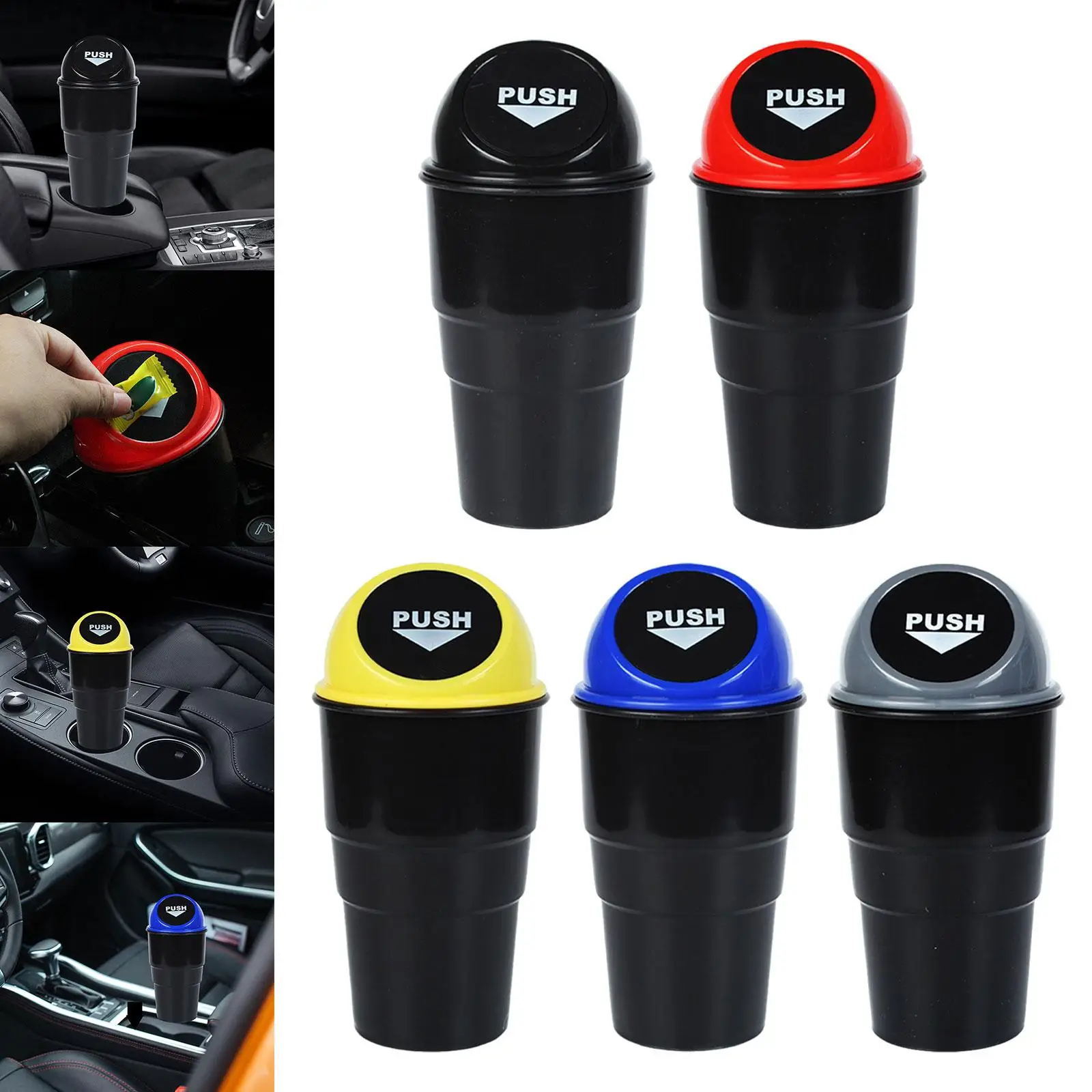 Generic Car Cup Holder Trash Can with Lid Waste Basket Bin Multipurpose Small Car Trash Bin For Truck SUV Desk Home Office