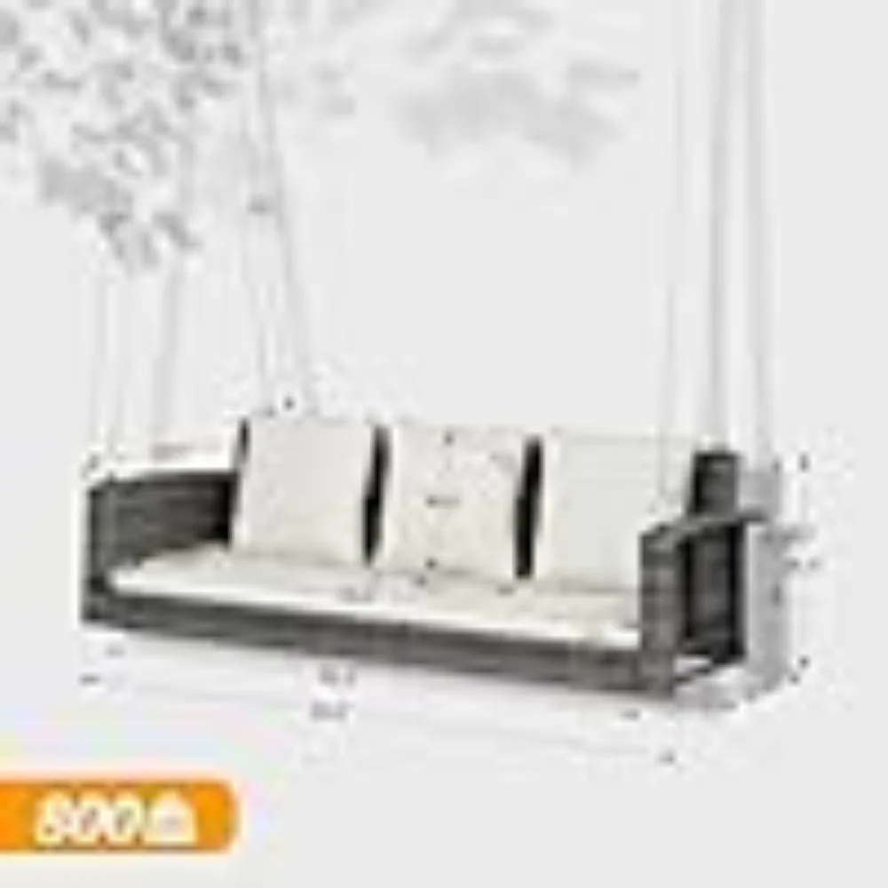 Rattan Porch Swing, Heavy Duty 800 LBS Outdoor Hanging Seat with Extra Cushion and Adjustable Chain, The Porch Swing Seat 5