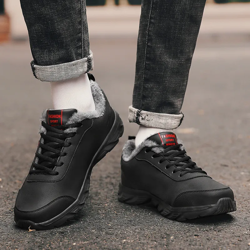 Brand Men Shoes Fashion Sneaker Artificial Leather Footwear Outdoor Winter Warm Plush Shoes Men Non-slip Waterproof Male Shoes