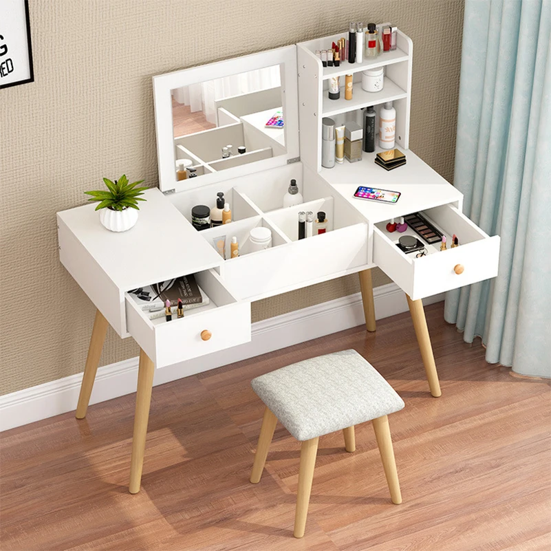 

Dressing Table Dressing Table Glass Mirror Bedroom Small Apartment Simple Modern Flip Mirror Simple Storage Cabinet Furniture