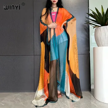 WINYI Bohemian Printed Bikini Cover-ups Elegant dress New party Cardigan Perspective sexcy loose Holiday Batwing Sleeve KIMONO 1