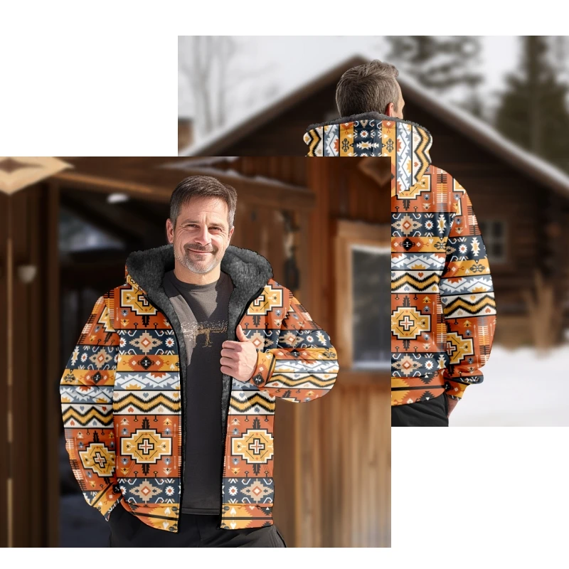New Totem Italian Cotton Coat Hooded Sweater Casual Print Long Sleeve Zipper Sweater Thick Cotton Coat Autumn and Winter a22
