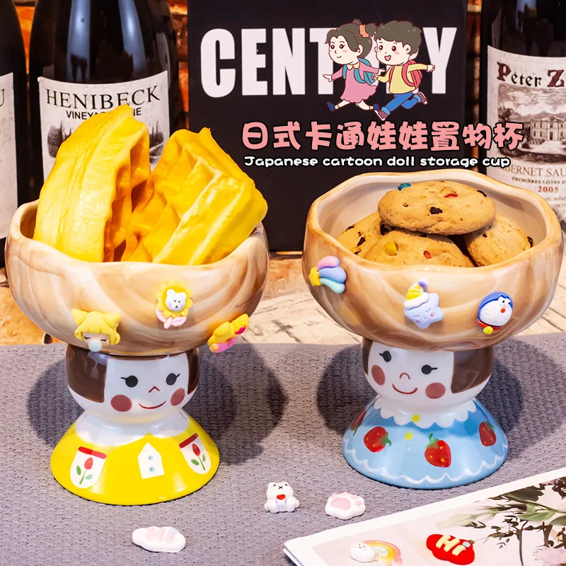 

Japanese Style Cartoon Doll Ceramic Mug Goblet Cup Tazas Home Cafe Dessert Fruit Candy Bowl Tabletop Decorative Creative 400ML
