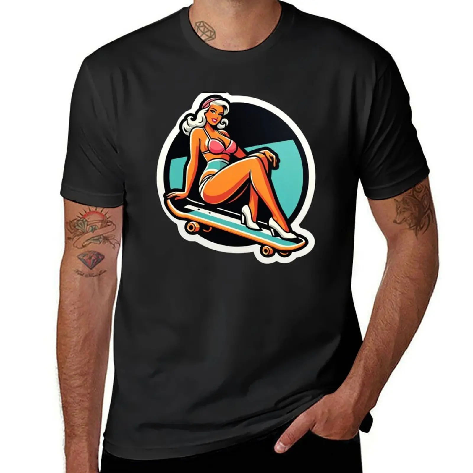

Woman on Skateboard T-shirt summer clothes sweat oversized t shirt men