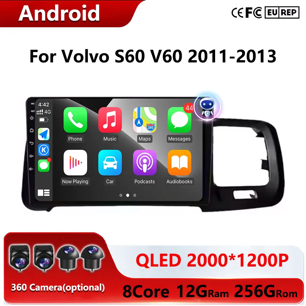 Para Volvo S60 V60 2011-2013 Radio de coche reproductor Multimedia Android Auto inalámbrico CarPlay GPS navegación Autoradio 1