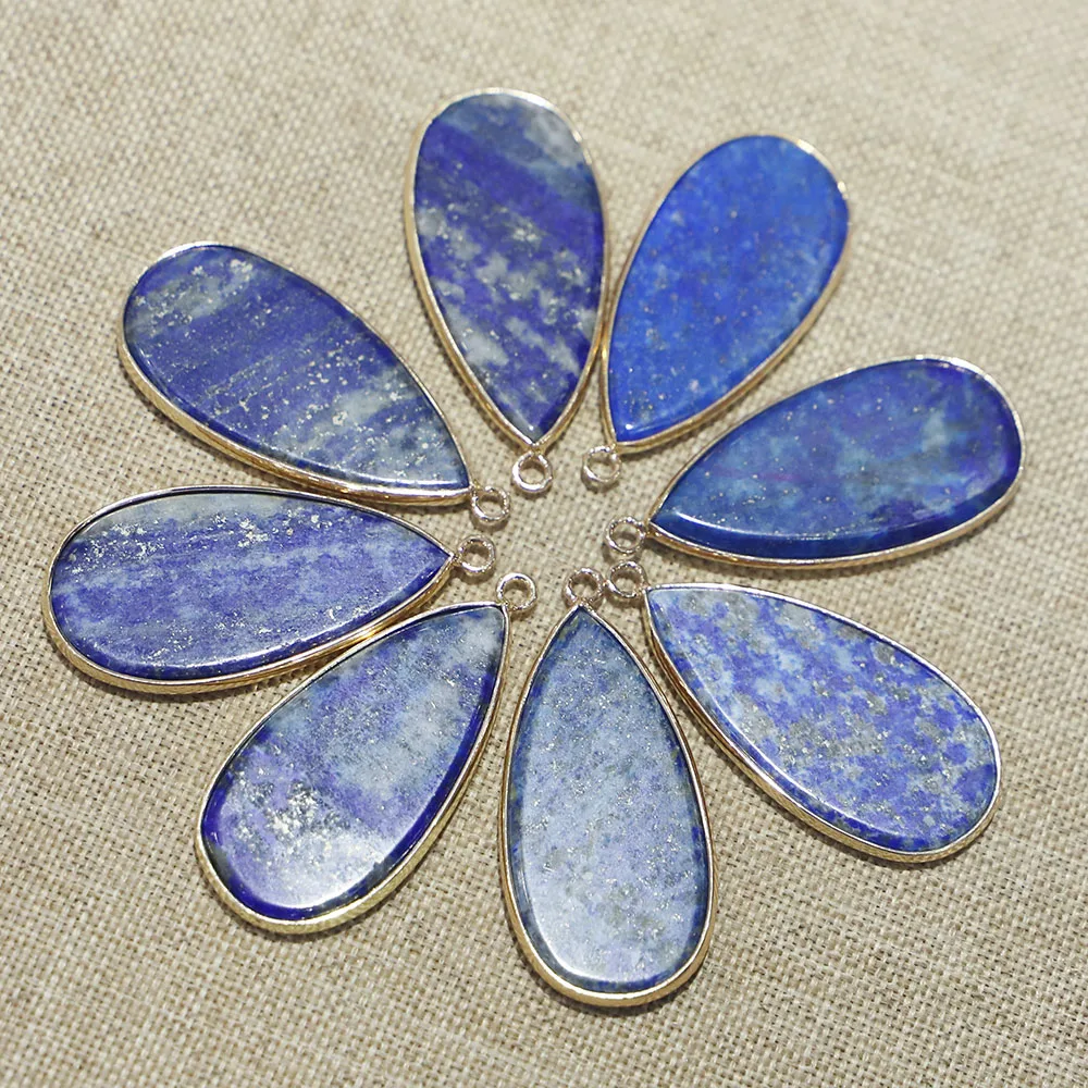 Hotsell Natural Stone Long Flat Water Drop Pendants Necklace Fashion Jewelry Making Diy Charm Earring Accessories Wholesale 8Pcs