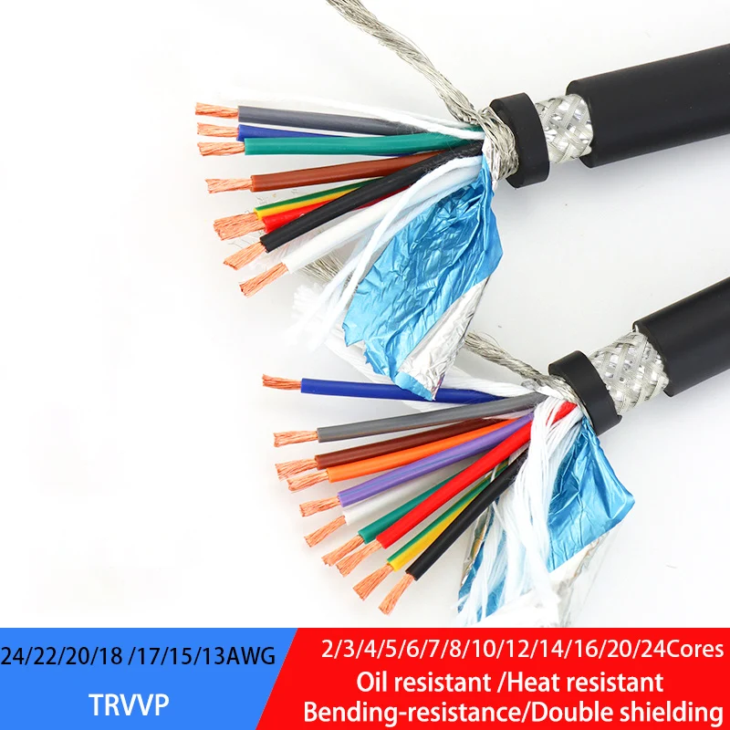 Trvvp-cabo Multicore Blindado Fio de Reboque Resistente ao Calor 24 22 20 18 17 15awg 10 12 16 Fio do Núcleo do Fio do Cnc 20 24 Núcleo