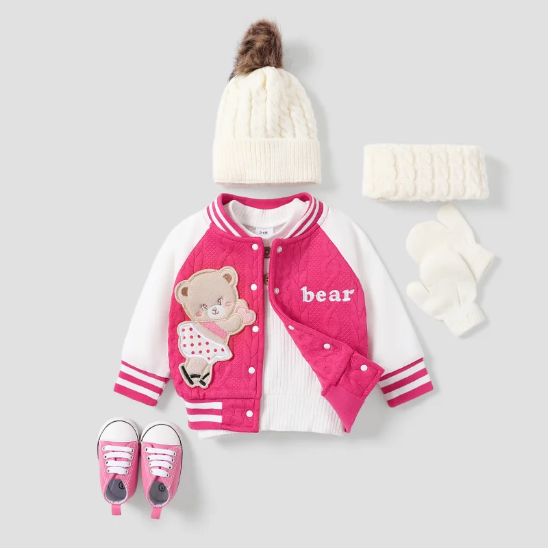 PatPat Baby Girl/Boy Childlike Bear Animal Pattern Coat kids jackets winter cotton coat