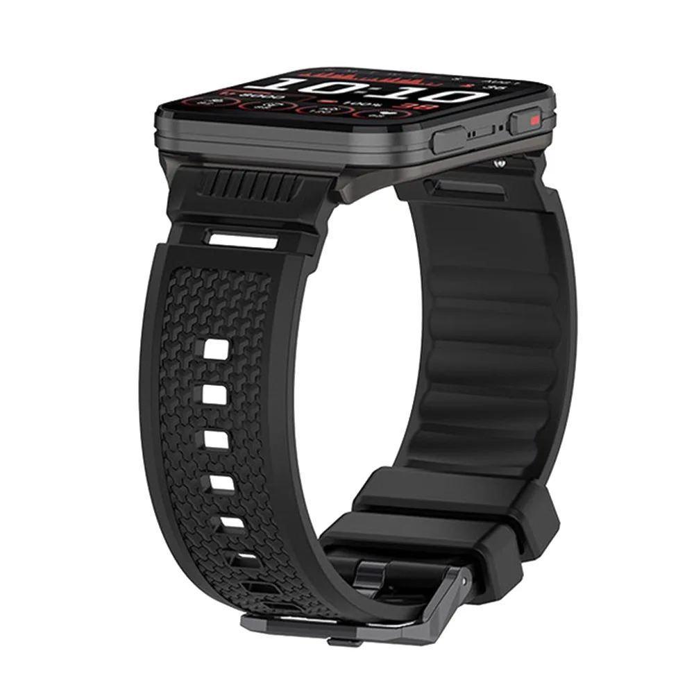 Textured Surface Black Buckle Silicone Watchband Strap