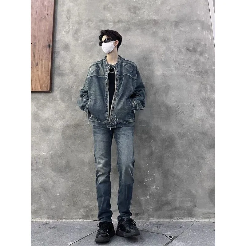 American fashion brand men's and women's high street loose full set embossed irregular mechanical jacket korean fashion