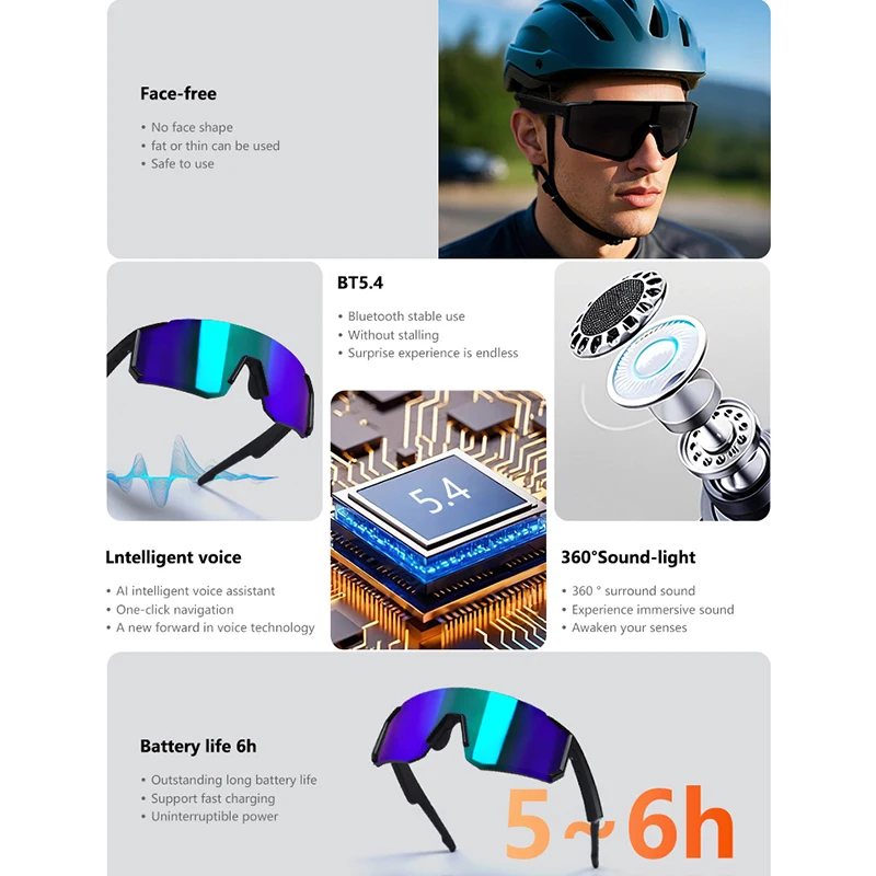 LIGE Polarized Bluetooth Sunglasses for Men Women Sports Smart Glasses Built-in Mic Music UV Protection Running Cycling Glasses