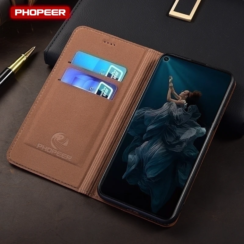Genuine Leather Flip Magnetic Wallet Phone Case Cover