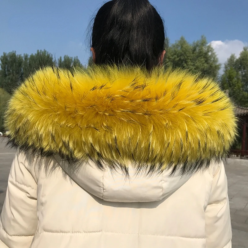 100% Real Fur Collar Luxury Warm Natural Raccoon Fur Scarf Women Genuine Fur Collar Scarves Large Fur Shawl Male Jacket Coat 6