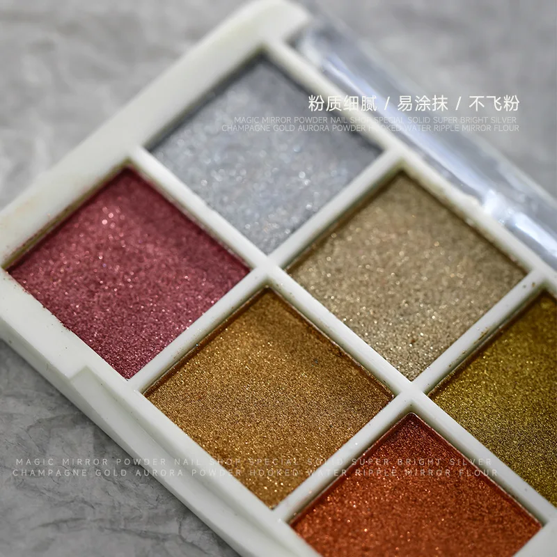 1Box Metallic Chrome Nail Powder Multi-Colors Nail Powder Palette Solid Aurora Chrome With 1 Pcs Eyeshadow Stick