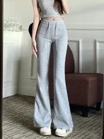 ey High Waist Flared Sports Pants Women's Korean Sle Autumn Faion Casual Trousers Wide Leg Pants Sweet Sle
