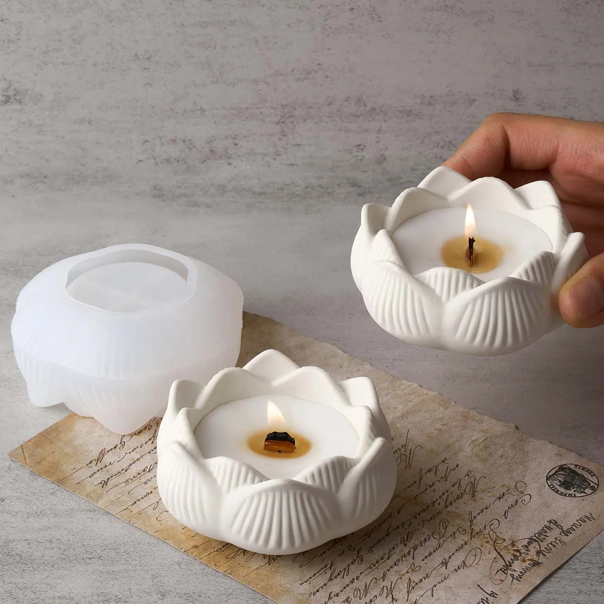 연꽃 촛대 실리콘 몰드 DIY 수제 보관함 석고 콘크리트 레진 캔들 홀더 공예 주조 몰드 홈 데코