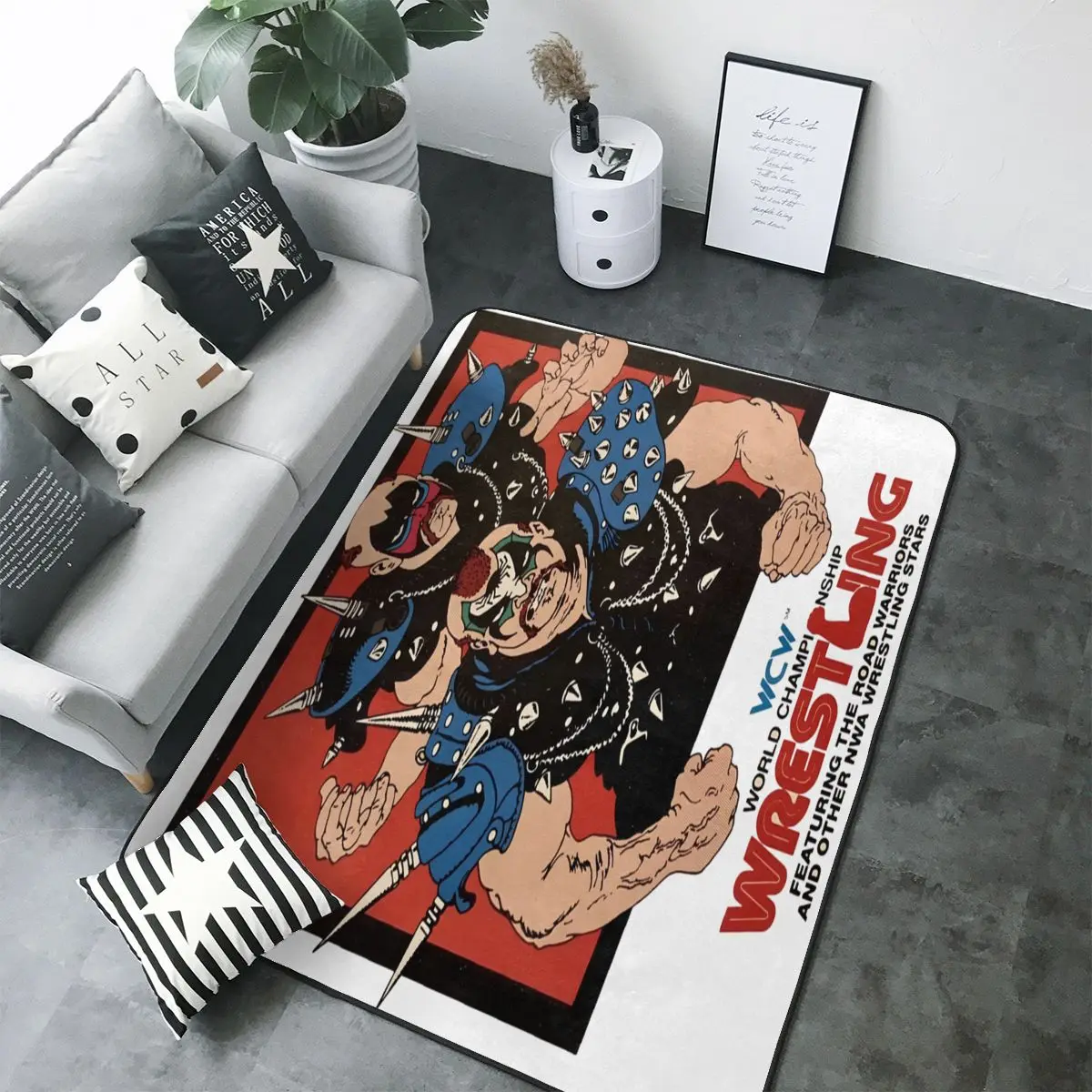 WrestlingRoadWarriorsNwaBohemiaRugBedroomVintageRedGreen