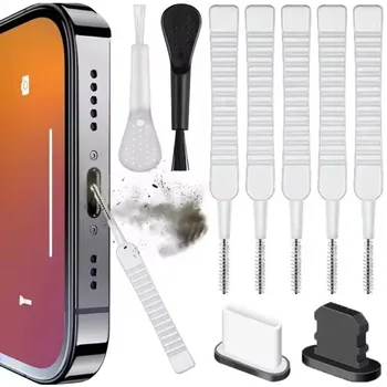 Set di Pulizia per Porta di Ricarica e Altoparlante del Telefono, Kit Antipolvere per iPhone 16 15 14, Spazzola per Pulizia Auricolari per Samsung Xiaomi