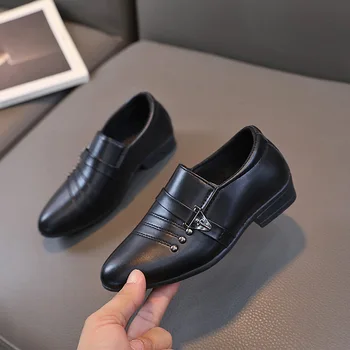 New Kids Shoes for Boys Performance Mary Jane Shoes for Fashion Party Wedding Shows Children Black Slip-on Loafers Leather Shoes 1