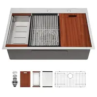 Stainless Steel 33x22 Drop In Kitchen Sink Workstation 16 Gauge Single Bowl Fast Drain Deep Over Counter Includes Cutting Board 2