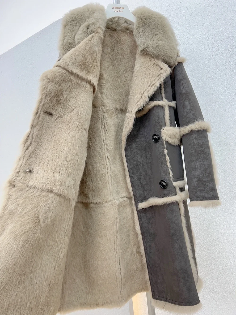 Fashionable Rabbit Fur Fur Coat for Women 2023 Winter New Thickened Warm Sheepskin Collar Mid-Length Parka Fur Coat Female