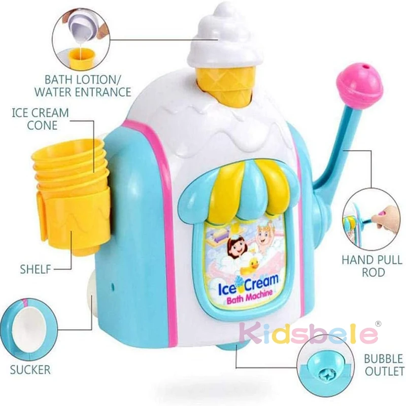 Toddler Ice Cream Maker Bubble Foam Play Machine Powerful Suction Delicate Ice Cream Foam Machine Car Bath Toys 3
