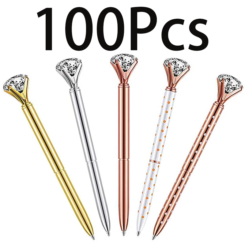 

100 шт. большая металлическая шариковая ручка со стразами, Письменные ручки для фотографий