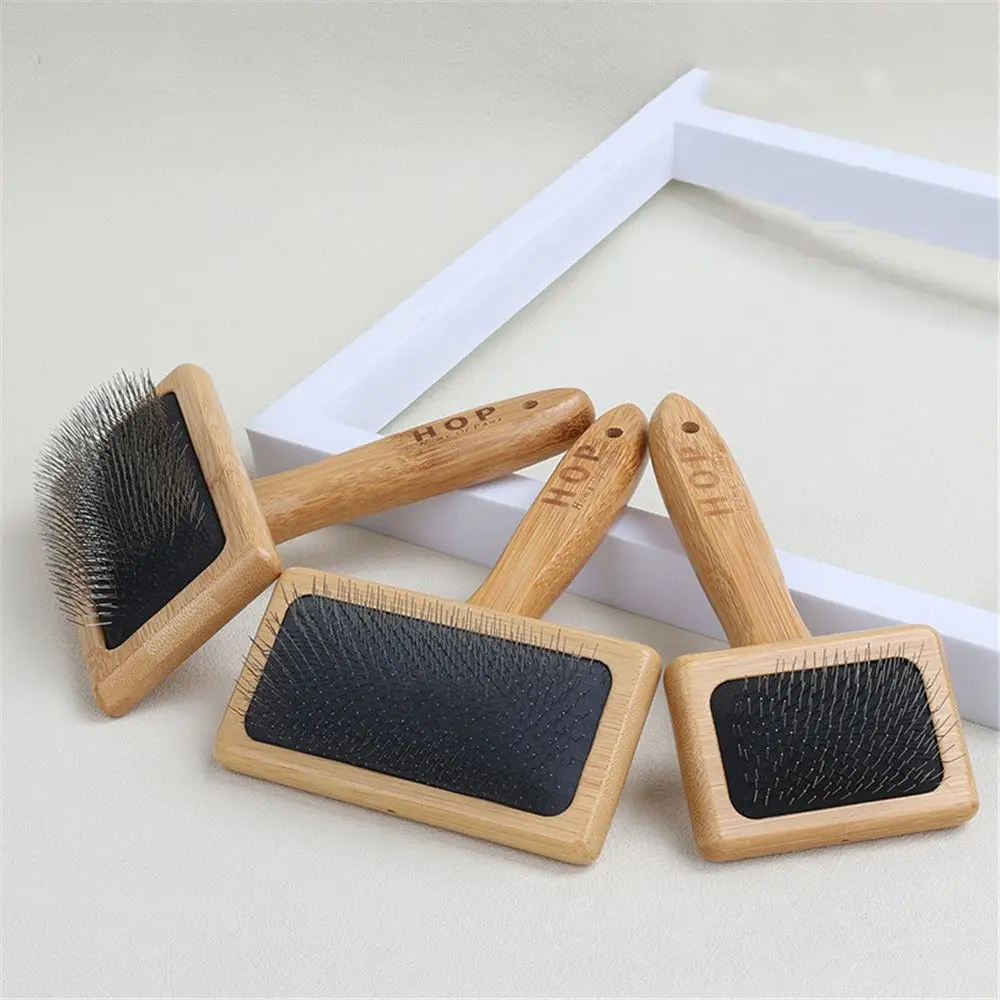 WoodenEffectiveStainlessPinMetalNitHeadDogMassageBathBrush