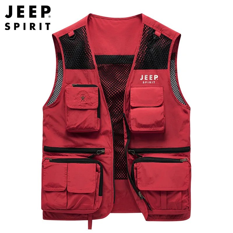 JEEP SPIRIT 남성용 메쉬 속건성 멀티 포켓 낚시 조끼, 하이킹 야외 등산 표류 광고 사진 조끼  Best5