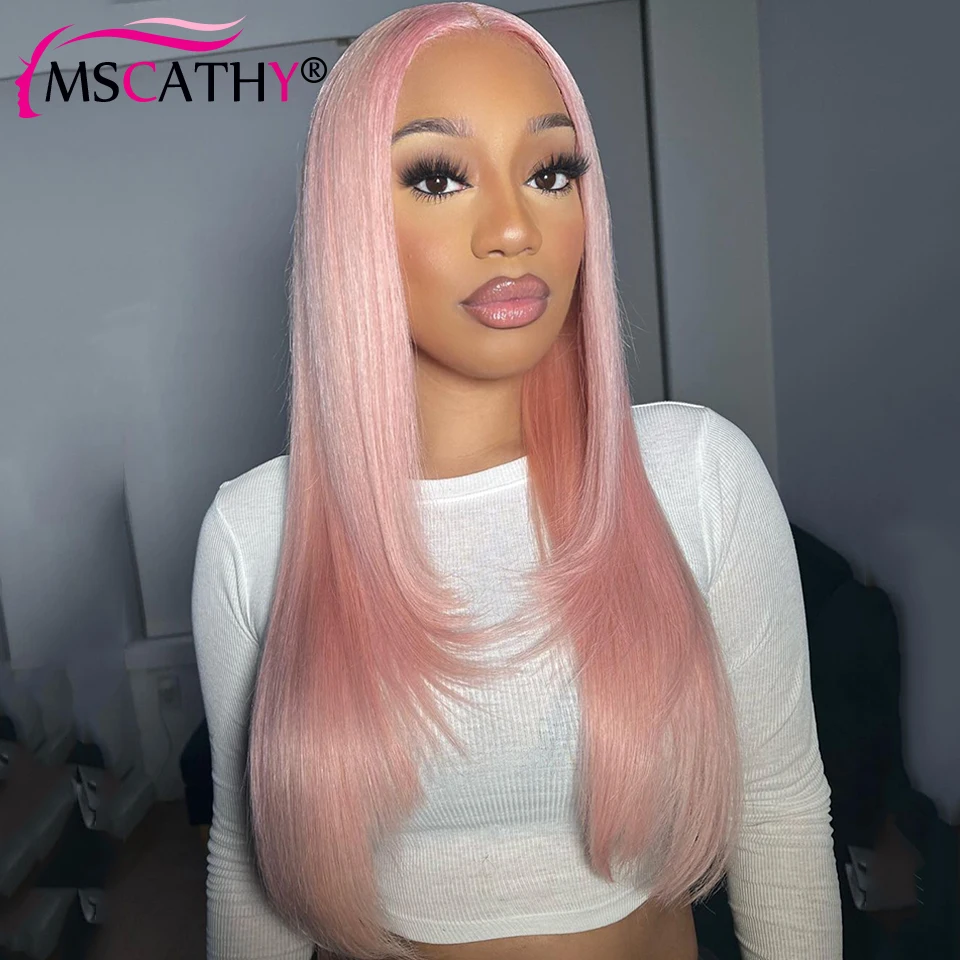 Pink Colored Layered Lace Front Wig Brazilian Platinum Ice Blonde Virgin Human Hair Wigs For Women Hd Transparent Lace Front Wig