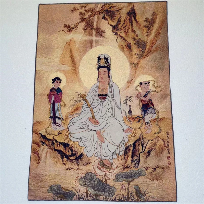 

Религиозная картина танка, вышитая парчовая картина, Ruyi Guanyin Bodhisattva, изысканное украшение для дома, благоприятный танка