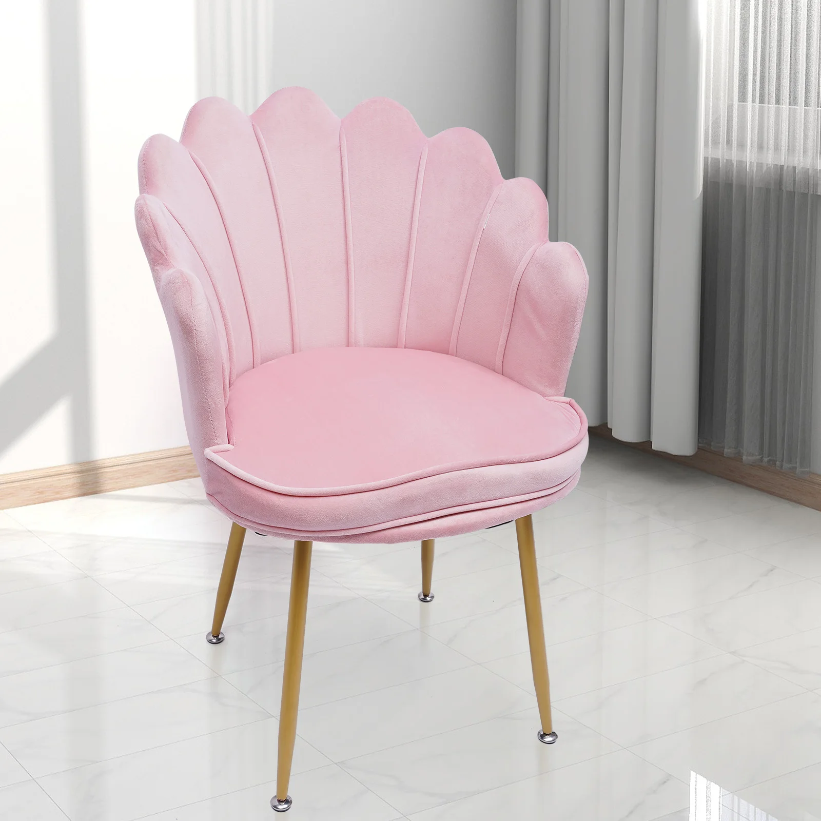 Tocador con forma de pétalo, silla individual con respaldo, tumbona rosa,  silla de maquillaje, taburete de tocador