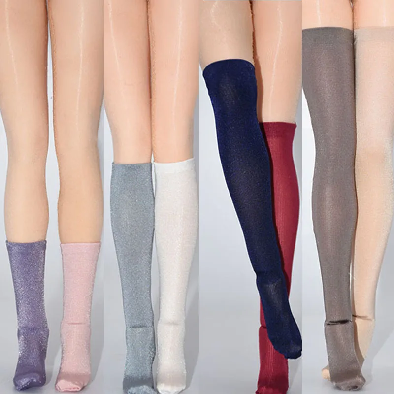 

1/6 Women Soldier Sexy Ice Silk Solid Color Socks Mid Tube/Calf/Over-Knees/Thigh Stockings Model for 12'' TBL Action Figure Body