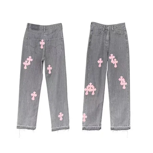 New Leather Pink Cross Jeans For Men 