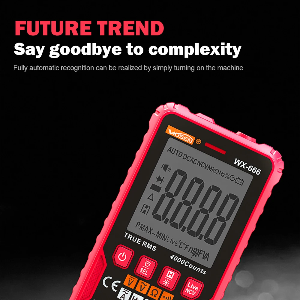 QHTITEC WX666 Digital Mini Multimeter Tester Auto Multimetro True Rms Tranistor Meter with NCV Data Hold 4000counts Flashlight 2