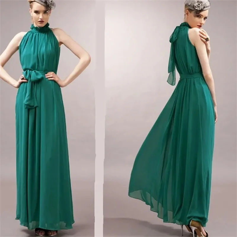 

Super Long Ankle Length Dress 2024New Bohemian Solid Chiffon Large Size Dress Holiday Beach Dress Summer Elegant Big Swing Dress