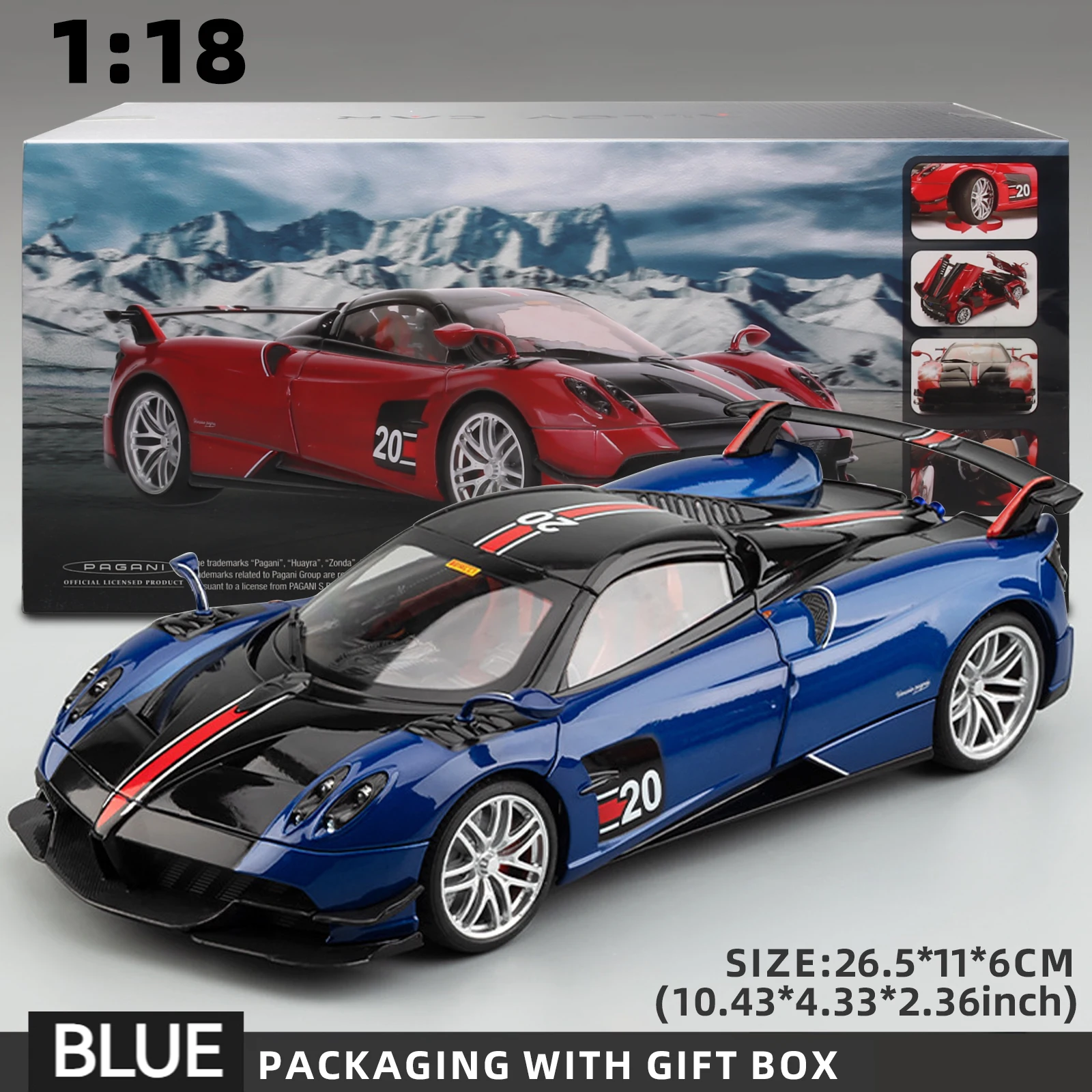 パガーニカーモデルカー,カーデコレーションブルー,カーボン