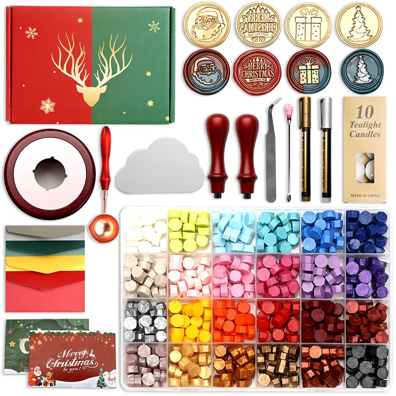 

Christmas Wax Seal Stamp Set Invitation Letter Scrapbook Wax Seal Tool Tweezers Pad Holiday Gift DIY Handicraft Decoration New