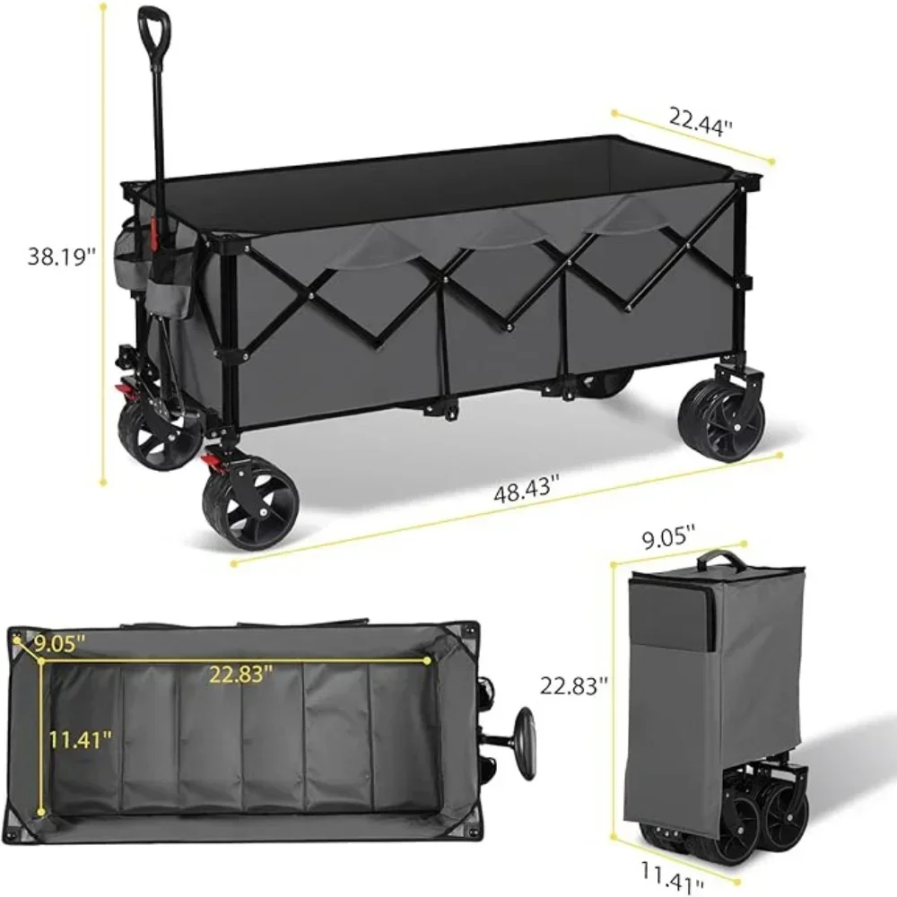 Camping Carts 48''L Collapsible Foldable Extended Wagon With 440lbs Weight Capacity Camping Trolley Cart Hand Garden Supplies