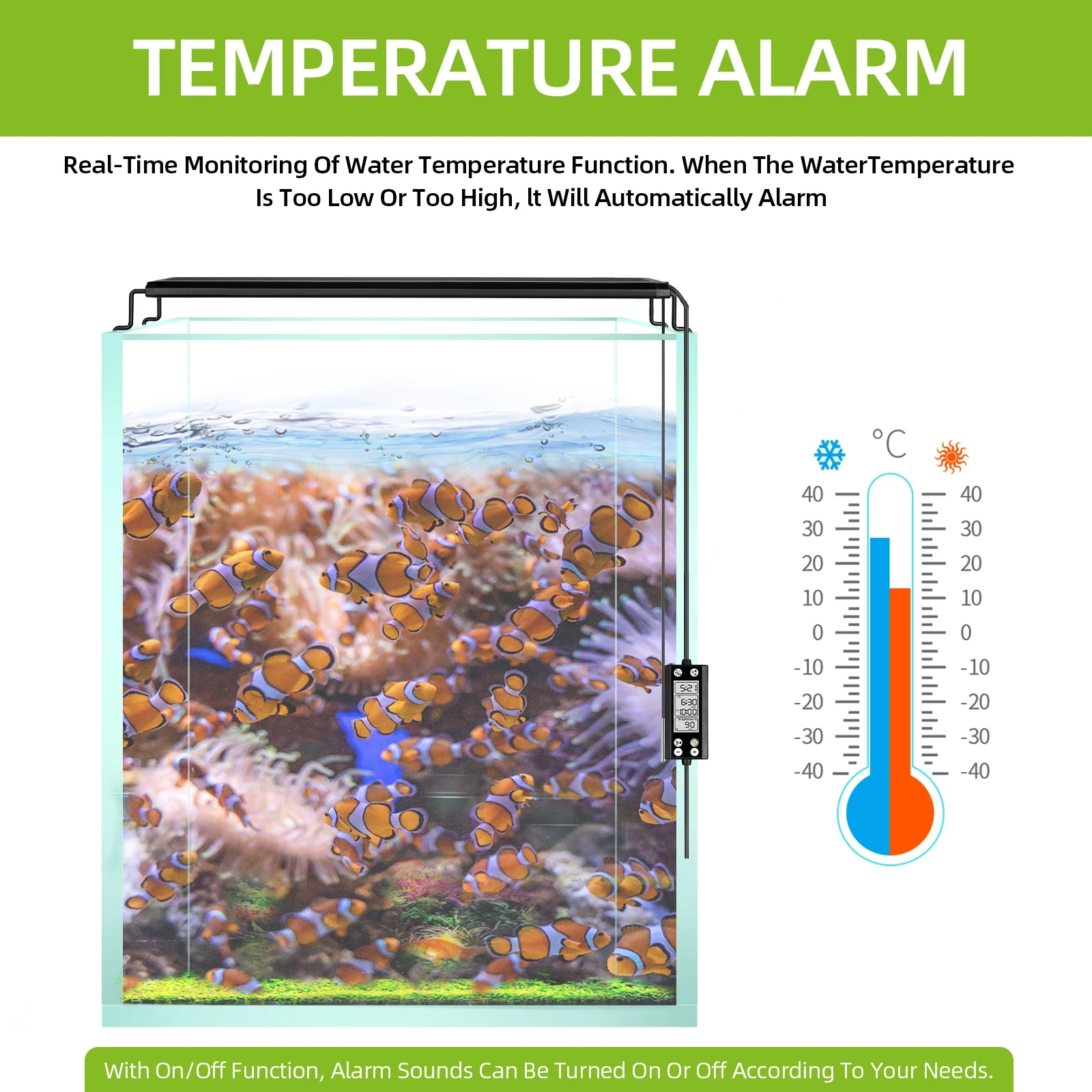 Aquarium Light Full Spectrum 24/7 Cycle LED Lighting With LCD Display And Thermometer Memory Function IP68