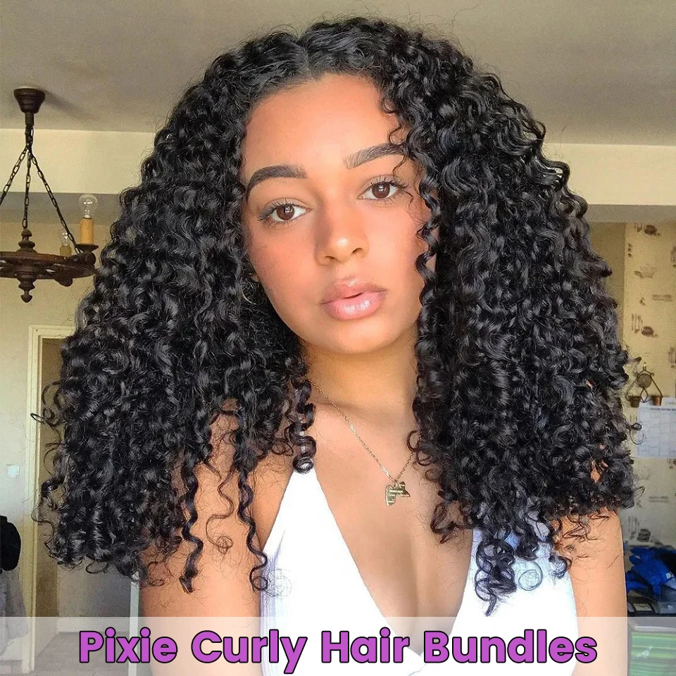 Pixie Cut/Pissy/Bouncy Afor Kinky Curly Human Hair 3/4 Bundles Virgin Hair Weave Bundle Hair Extensions Double Weft Wholesale_voghion.com