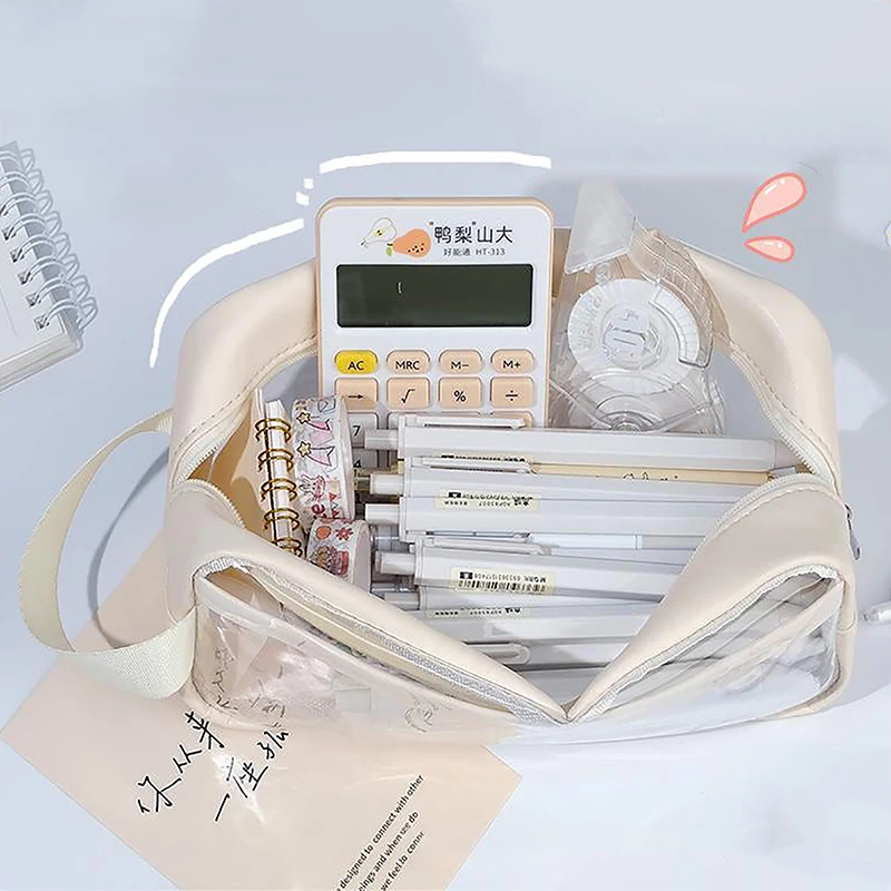 حقيبة أقلام شفافة بسعة كبيرة ، حقيبة مدرسية ، حامل...